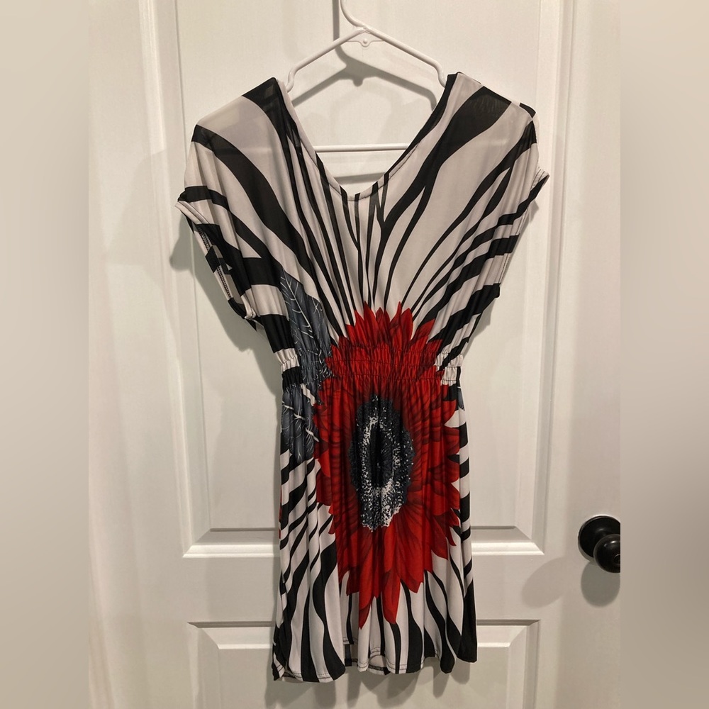 Red flower dress or bathing suit coverup